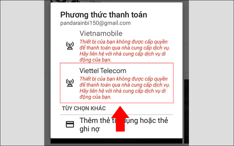 Lỗi kh&ocirc;ng được cấp quyền thanh to&aacute;n qua Viettel Telecom